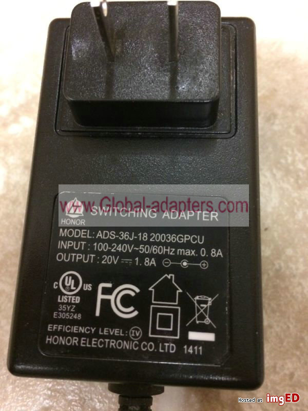 New 20V 1.8A Honor ADS-36J-18 20036GPCU AC DC Power Supply Adapter Charger